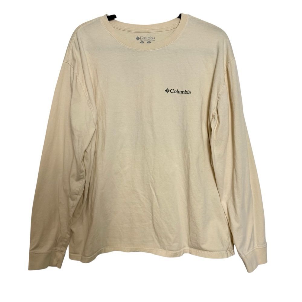 Columbia Men’s XL Long Sleeve Graphic T-Shirt Beige Outdoor Hiking Logo‎ Casual